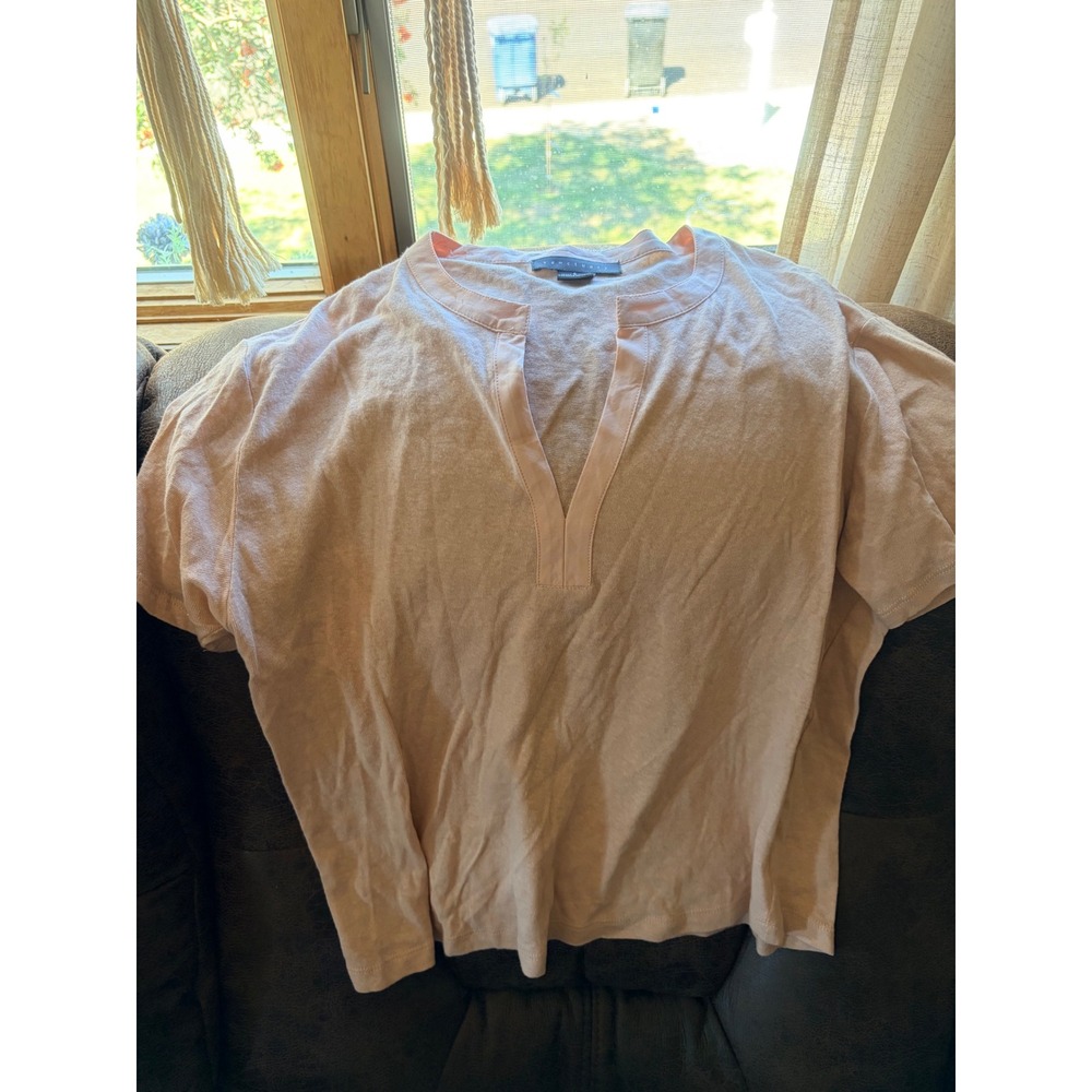 Sanctuary Womens Peach Pink Linen Blend Split Neck Short Sleeve Top CT3853NR1 S